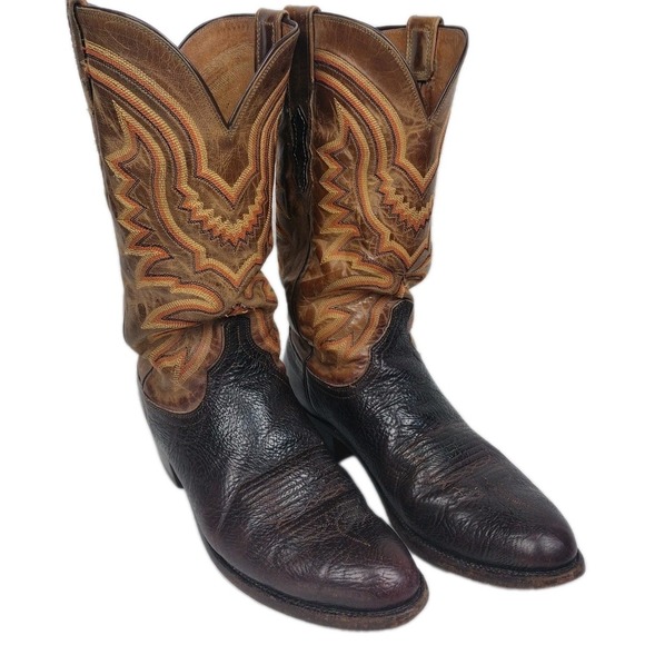 Lucchese Boots Caiman Mens 9 D Brown 1883 Vibrant Colored Embroidery